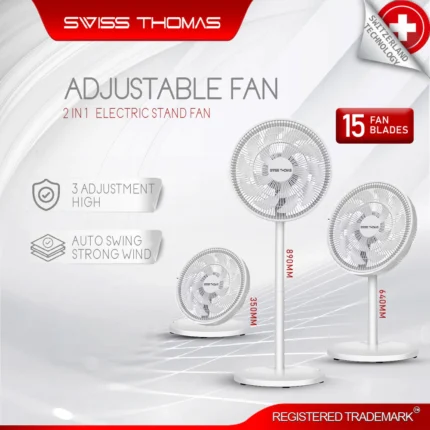 15 Fan Blades Powerful 2 In 1 Electric Fan Adjustable Stand Fan Table Fan Strong Wind Kipas Angin Kuat